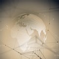 Abstract futuristic background with connecting lines and dots, polygonal linear texture. World globe. Global network Royalty Free Stock Photo