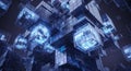 Abstract Blue Cubes Network Digital Data Cloud Computing Technology Background Royalty Free Stock Photo