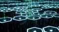 Futuristic Digital Hexagon Grid with Falling Binary Code, Abstract Technology Background Royalty Free Stock Photo