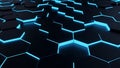 Futuristic abstract background of dark hexagons with vibrant blue light edges Royalty Free Stock Photo