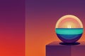 Abstract futuristic background with a glowing ball hanging over a cube in purple tones