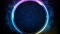 futuristic background of glowing blue neon circle round frame