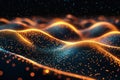 Abstract futuristic background with glowing dots and dynamic orange wave patterns Royalty Free Stock Photo