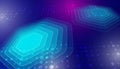 Abstract futuristic background with layered hexagonal shapes and glowing digital dots on a purple-blue gradient, representing data Royalty Free Stock Photo