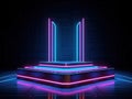 Abstract futuristic background with neon glow. Empty catwalk for product presentation. Royalty Free Stock Photo