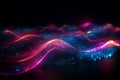 Abstract futuristic background with pink blue glowing neon moving high speed wave lines and bokeh lights, data transfer concept fa Royalty Free Stock Photo