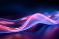 Abstract futuristic background with pink blue glowing neon moving high speed wave lines and bokeh lights. generative ai