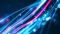 Abstract futuristic background with pink blue neon lines glowing in ultraviolet light, and bokeh lights Royalty Free Stock Photo