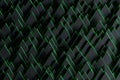 Abstract futuristic background with random black triangles with green edges.