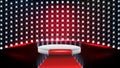 futuristic background of red empty stage Stairs covered with red carpet and lighting spotlgiht stage background Royalty Free Stock Photo