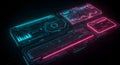 Futuristic Digital Interface with Glowing Blue and Pink Neon Circuit Board Technology and Abstract Data Visualization Elements Royalty Free Stock Photo