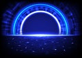 Abstract Futuristic background technology Laser illuminated tech circle door