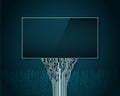 Abstract futuristic Billboard with a support in a printed circuit Board on the background of digital city Royalty Free Stock Photo
