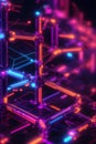 Abstract futuristic blockchain with neon lights. Generative Ai.