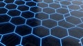 Abstract futuristic blue glowing hexagonal grid texture. Generative AI. Royalty Free Stock Photo