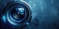 Abstract futuristic camera lens on dark background, with copy space Royalty Free Stock Photo