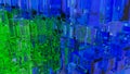 Abstract futuristic city with glass cubes. Blue and green color