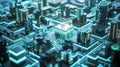 Abstract futuristic cityscape with glowing neon grid, representing a high-tech urban network Royalty Free Stock Photo