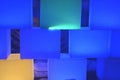 Abstract futuristic colored glowing cubes. Blue glowing wall