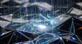 Abstract Futuristic Crystal Geometric Network with Light Rays and Data Streams Royalty Free Stock Photo