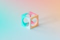 Abstract futuristic cube object on gradient background, minimal 3d render Royalty Free Stock Photo