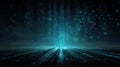 Abstract Futuristic Cyber Technology Background with Glowing Blue Data Stream Falling from the Sky onto a Digital Horizon Royalty Free Stock Photo