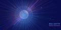Abstract futuristic data massiv with sphere from rays connecting color circles on dark. Sphere in array data. Concept Royalty Free Stock Photo