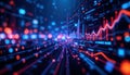 Abstract futuristic data visualization with glowing lines and dots representing financial analytics and artificial intelligence Royalty Free Stock Photo