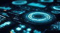 Abstract futuristic digital interface with glowing circles and data visualization Royalty Free Stock Photo