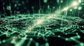 Abstract futuristic digital network with glowing green connections and data flow representing connectivity and technology Royalty Free Stock Photo