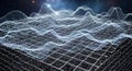 Abstract Digital Network Grid with Glowing Particles and Wavy Data Visualization Royalty Free Stock Photo