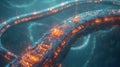 Abstract futuristic digital structure with glowing elements. 3D rendering