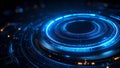 Abstract futuristic digital technology background with glowing blue circles and data visualization Royalty Free Stock Photo