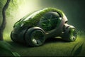Abstract Futuristic Electric ecologic car. Sustainable and clean energy with zero CO2 emission for green environmental concept. Royalty Free Stock Photo
