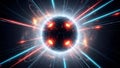 Abstract Futuristic Energy Sphere Emitting Dynamic Light Beams. Quantum Core Concept with Glowing Cracks, Red & Blue Rays in Dark Royalty Free Stock Photo