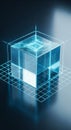 Abstract Futuristic Glowing Blue Cube With Circuitry and Grid Lines Royalty Free Stock Photo
