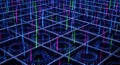 Abstract Futuristic Grid with Neon Lights, Digital Data Stream, Cybernetic Network Royalty Free Stock Photo