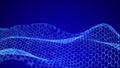 Abstract futuristic hexagon background. Big data visualization. Digital dynamic wave. 3D rendering Royalty Free Stock Photo