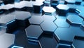 Abstract futuristic hexagonal pattern with blue glowing edges, digital technology background Royalty Free Stock Photo