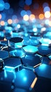Abstract futuristic hexagonal pattern with glowing blue and orange lights Royalty Free Stock Photo
