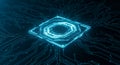 Abstract Futuristic Hexagonal Processor on Circuit Board Royalty Free Stock Photo