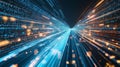 Futuristic data stream visualization with binary code and orange light streaks background Royalty Free Stock Photo