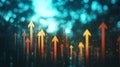 Abstract Futuristic Infographic with Glowing Data Streams and Upward Arrows Representing Growth Royalty Free Stock Photo