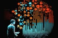 Abstract Futuristic infographic with Visual data complexity , represent Big data concept, node base programming. AI Generation Royalty Free Stock Photo