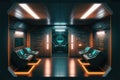 Abstract in futuristic interior of spaceship with power generative technology.