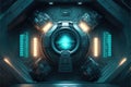 Abstract in futuristic interior of spaceship with power generative technology.