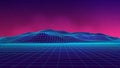 Abstract futuristic landscape 1980s style. Vector illustration 80s party background . 80s Retro Sci-Fi background.