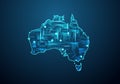 Abstract futuristic map of australia.Circuit Board Design Electric of the region. Technology background. mash line and point