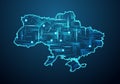 Abstract futuristic map of ukraine. Circuit Board Design Electric of the region. Technology background. mash line and point scales