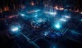 Abstract futuristic microchip processor with lights on the dark background. Quantum computer